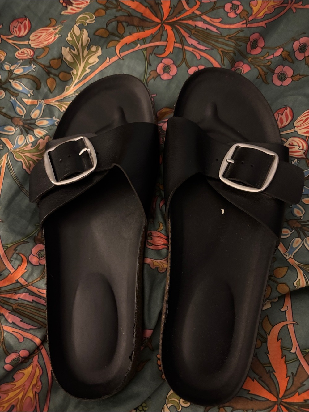 Universal Thread Black Slide Sandals with Silver Buckles